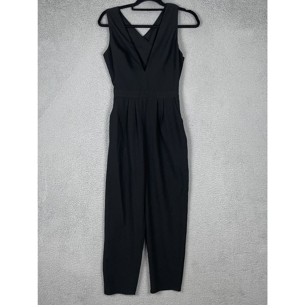 Lovers + Friends Jumpsuit Womens Small Black Sleeveless V Neck Pleated Backless